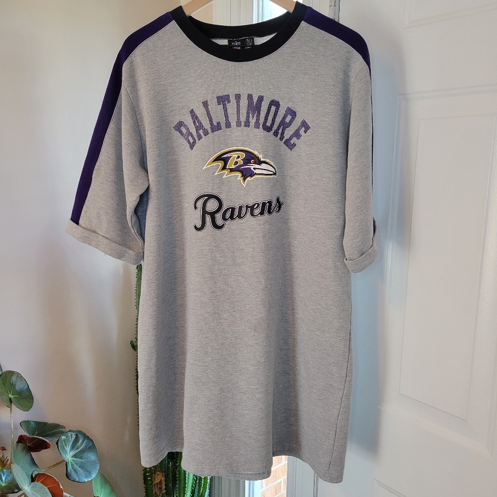 NFL Team Apparel Baltimore Ravens Grey Knee Length Tshirt Dress, Size XL Womens